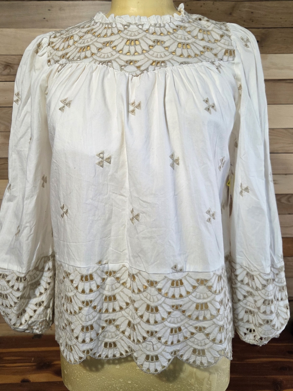 NWT Eyelet Embroidered Peasant Boho Blouse Top White Small S